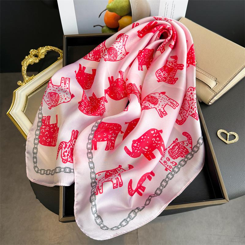 Art commuter style simulation silk printing silk scarf square scarf high-end shawl sunscreen neck small square scarf headscarf scarf