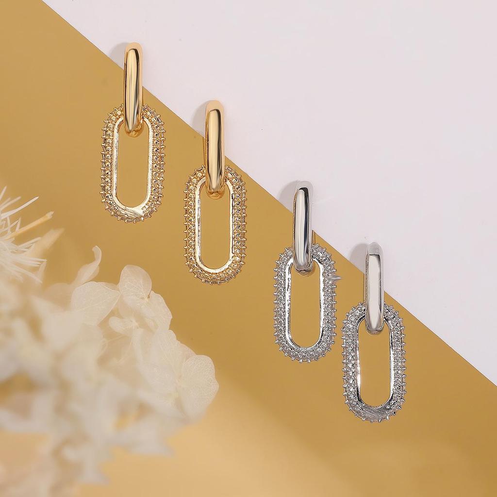 Trendy Double Hoop Oval Ear Cuff with Full Crystals Unique Fashion Earrings for Women