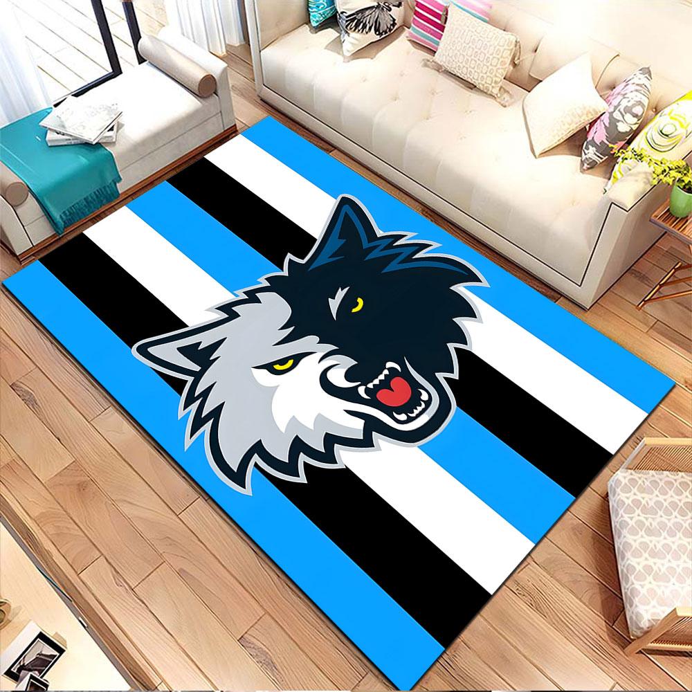 "Fierce Wolf On Blue Striped Background" Patterned Carpet, Non Slip Mat Suitable for Living Room and Bedroom Sofas