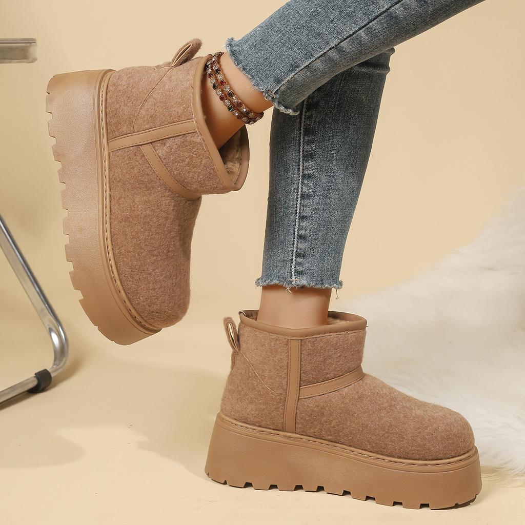 Mode Neue dicksohlige höhenvergrößernde Schneestiefel für Damen, Fleece und verdickt, modische und warme Baumwollschuhe