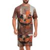 Men's Halloween Casual Pajama Set Short Sleeve Top and Shorts Patchwork Design Comfortable Sleepwear Lounge Outfit for Home Use