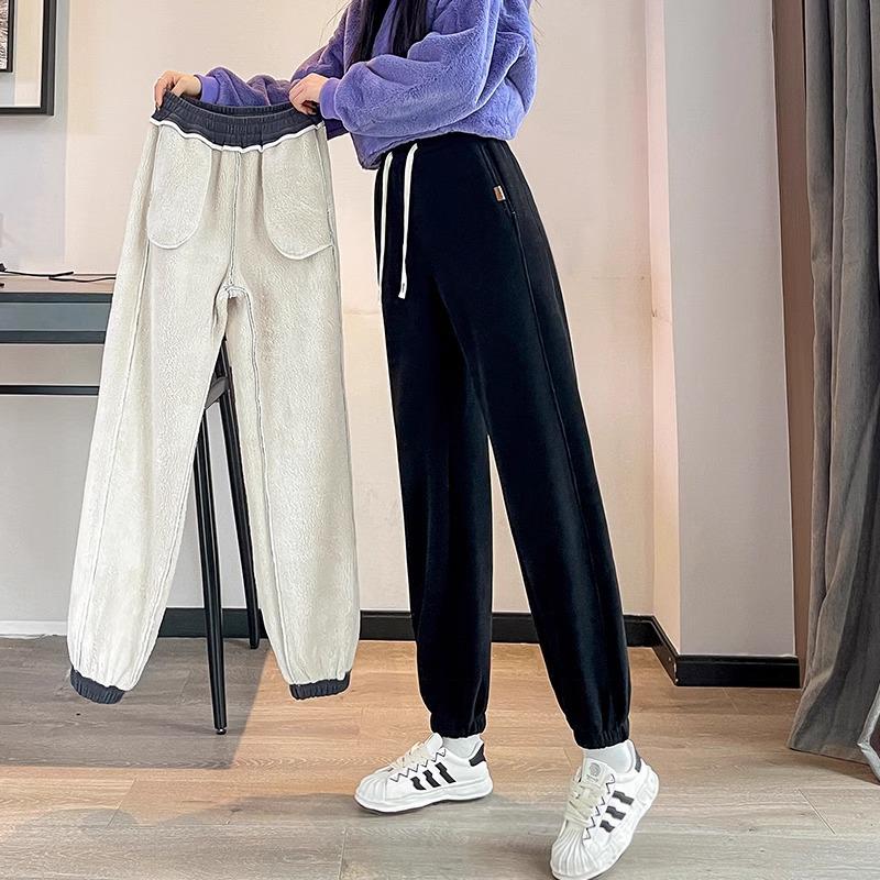 2025 Women's Winter Fleece-Lined Lambswool Sweatpants - Extra Long, Thickened Joggers with Cuffed Corduroy Design