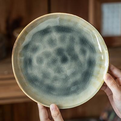 Ceramic Plates High-Grade Ice Crack Glaze Tableware Niche Western Food Plates Household Dishes Plates Commercial Catering Round Plates