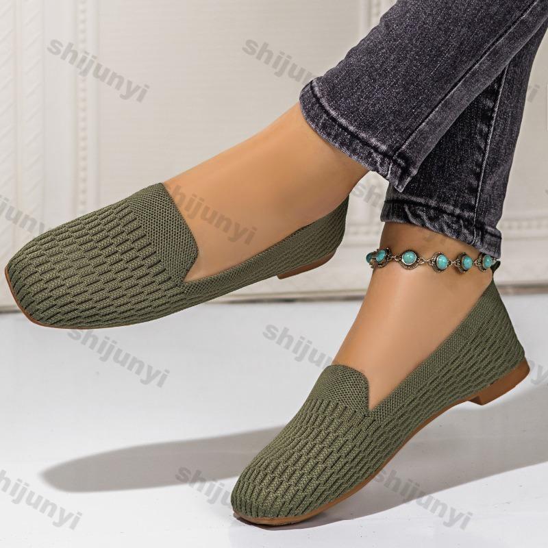 Fashion Large Size Women Shoes Autumn Square Toe Fashion Breathable Casual Shoes Lightweight Comfortable Vintage Outdoor Non Slip Flats