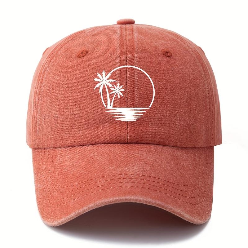 Printed coconut tree baseball cap versatile retro distressed outdoor sun protection lightweight duckbill cap truck driver cap.