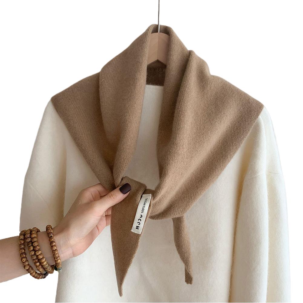 Solid Color Winter Korea Knitted Triangle Scarf Wool Warm Shawl Scarf Women Neck Protection Cashmere Scarfs Gifts
