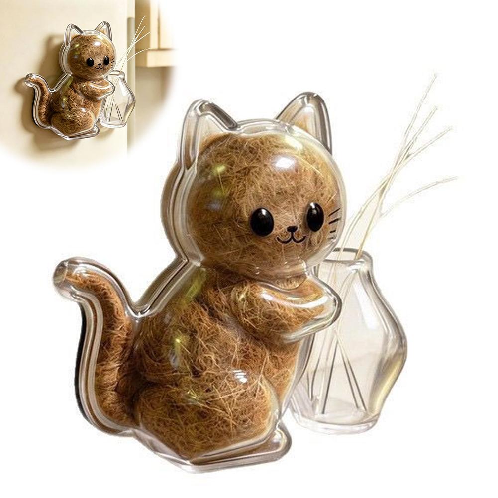 Kattenbaard Opberg Koelkastmagneet Cartoon-Stijl Transparante Kattenhaar Opberg Herinneringsdoos met Katvormige Vaas Decor