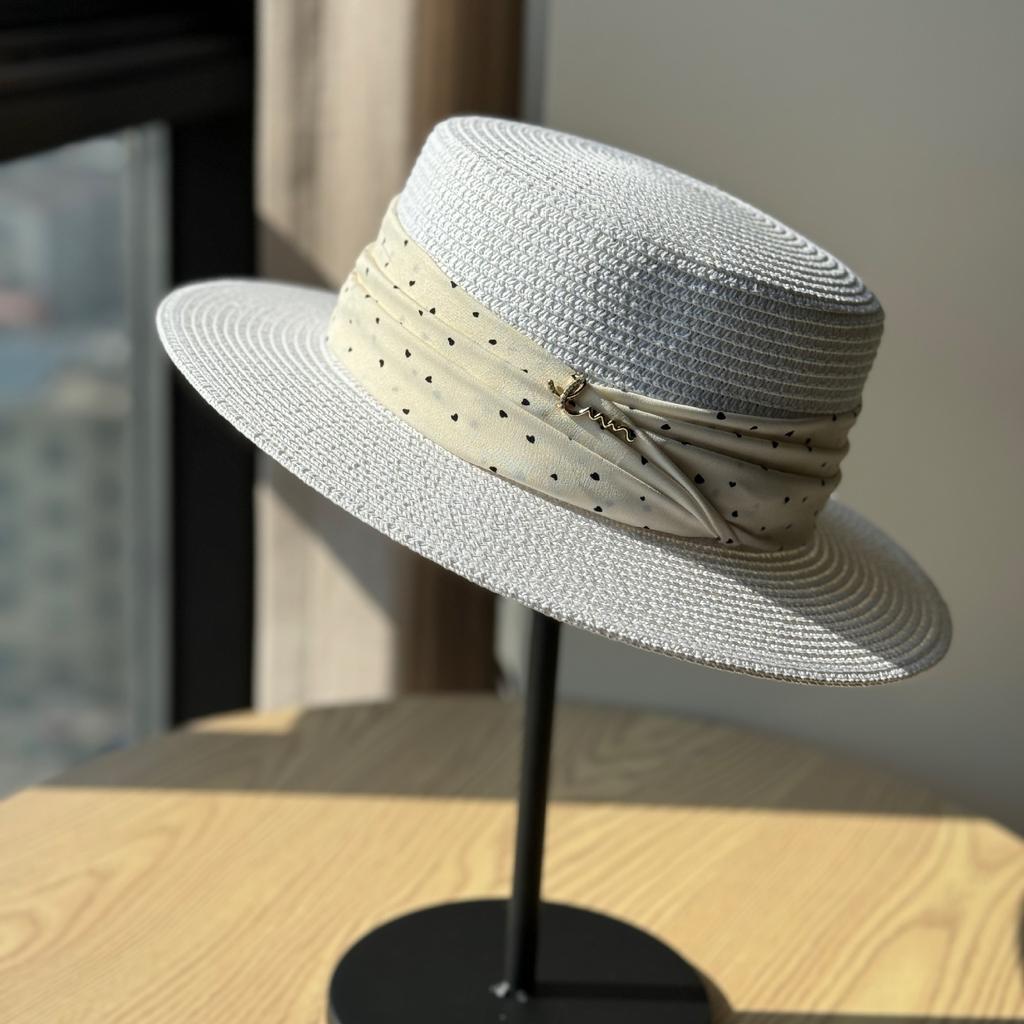 Retro French Polka Dot Straw Hat Women's Summer Seaside Vacation Top Hat Shade Straw Sunscreen Hat