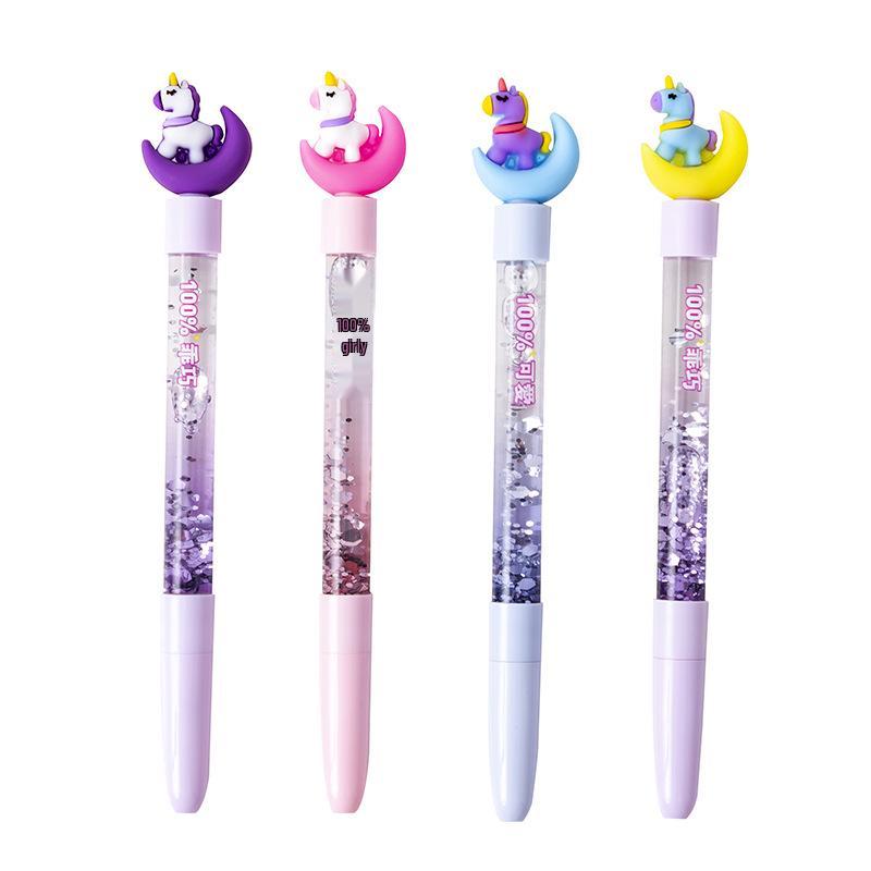 Cartoon Unicorn Sand Flow Pen - Black Ink Signature Pen for Kids, Perfect Back-to-School Gift