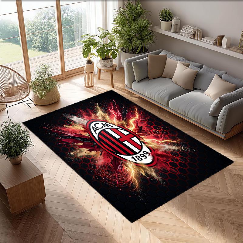 Tappeto in Flanella Stampato AC Milan Antiscivolo Morbido Poliestere Tappeto per Pavimento Tappetino Decorativo da Interno per Camera da Letto Soggiorno Divano Sala Giochi Decorazione Casa