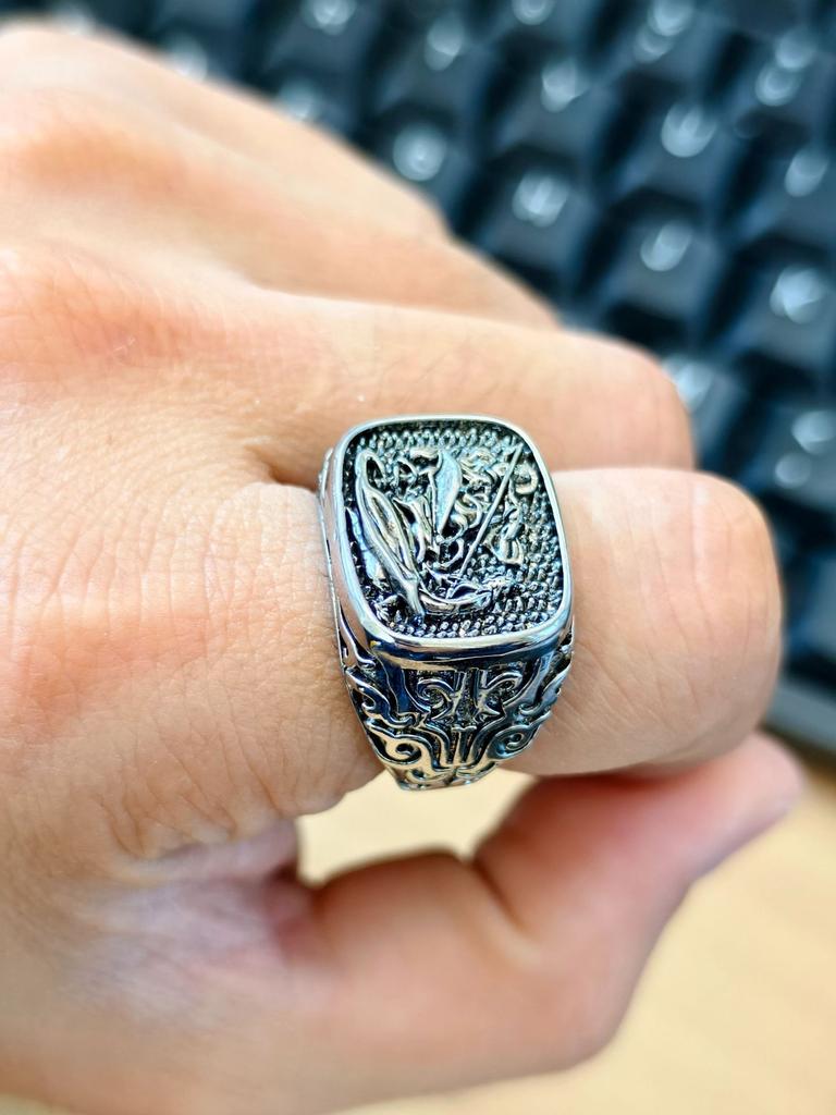 Antique Distressed Two Tone Silver Men's Wide Band Ring