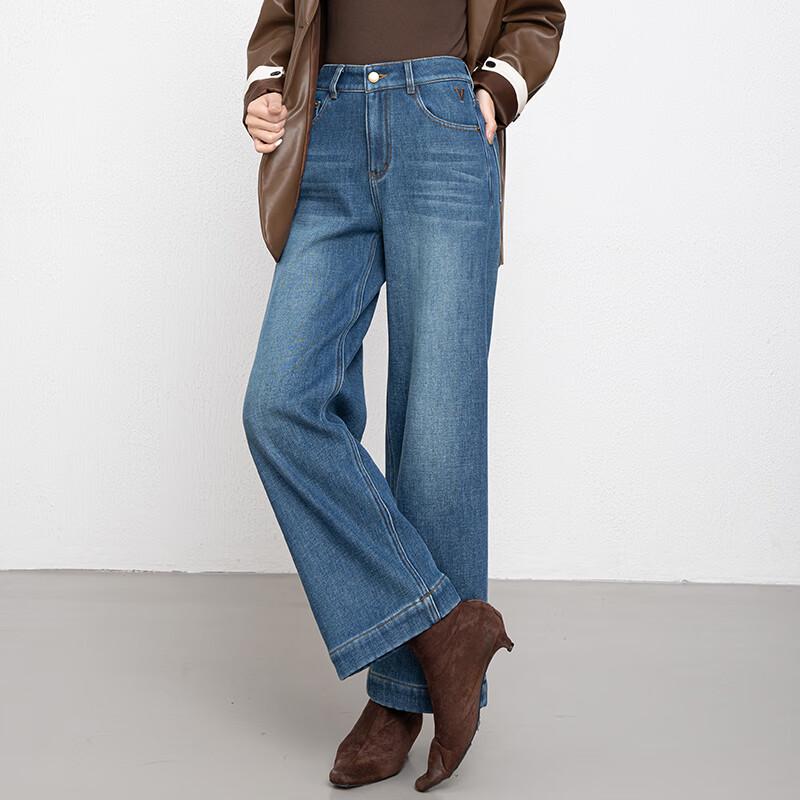 Fanzhen Women's Fleece-Lined High-Waist Loose Wide-Leg Jeans