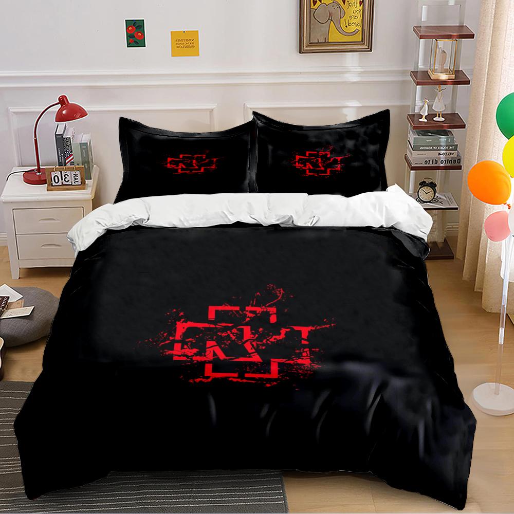 Black Bedding Set with Red Geometric Design Bedding Set (1 Duvet Cover, 2 Pillowcases, Duvet Not Included)