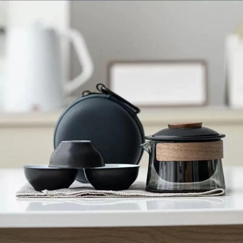 1 Bowl 3 Cup Zen Teapot and Tea Cup Set Kit Household Tea Making Travel Set Outdoor Portable Bag Chinese Tea Set Supplies