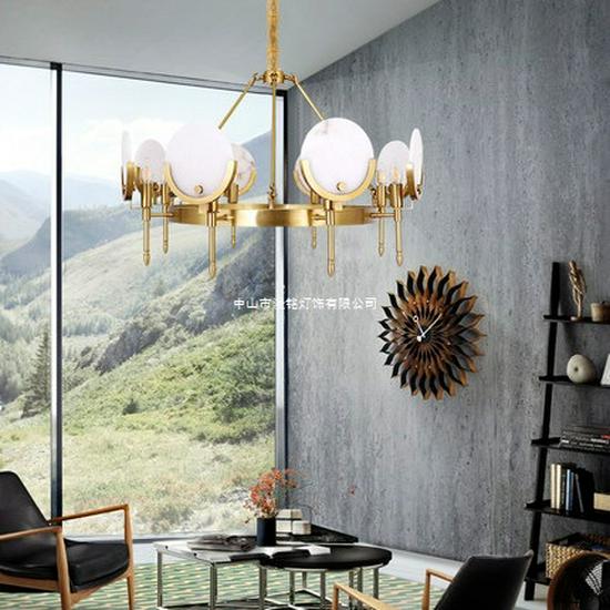 Modern Marble Copper Chandelier: Designer Round Lighting for Living Room, Restaurant, or Bedroom