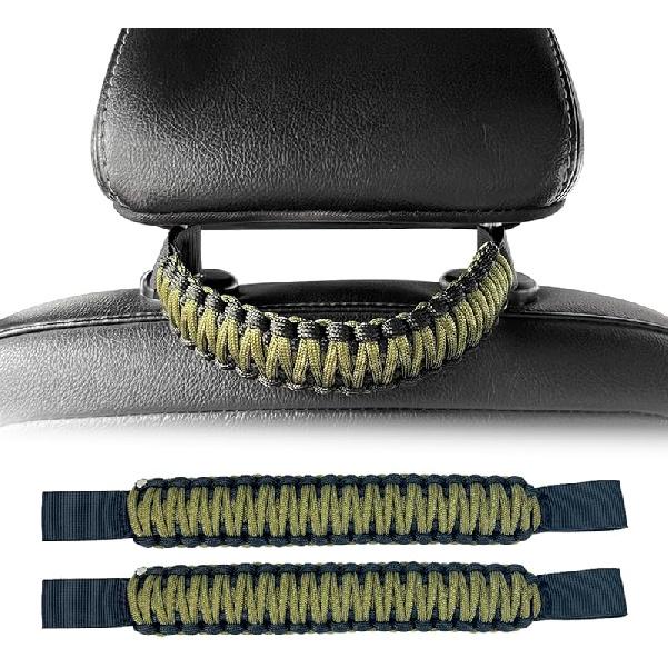 Paracord Headrest Grab Handles for Jeep Tacoma Bronco,Heavy-Duty Back Seat Grab Handles (Black)