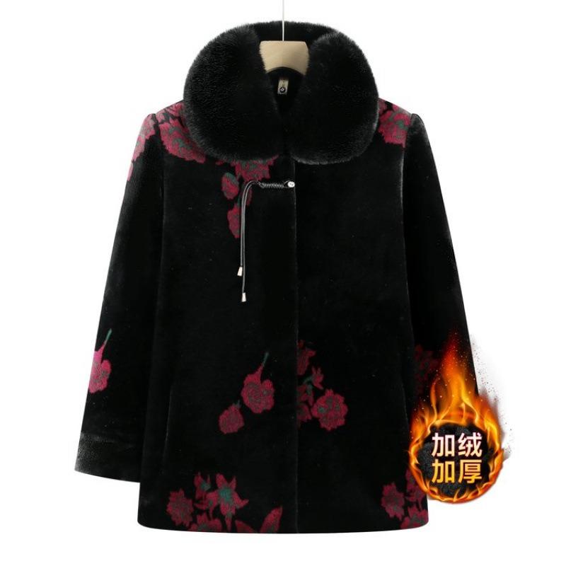 Fashion Coat Imitation Mink Velvet Piled Thickened Warm Old Lady Top Medium Old Women's Clothing Mother Winter