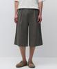 Crinkle Linen-Like Elastic Waist Bermuda Pants [Khaki Gray]