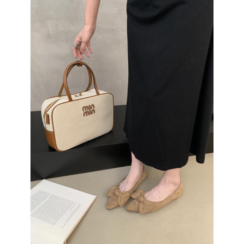 Flat Single Shoes Women's 2025 New Pointed Shoes Rubber Sole Bow Black Versatile Work Ladyshoes