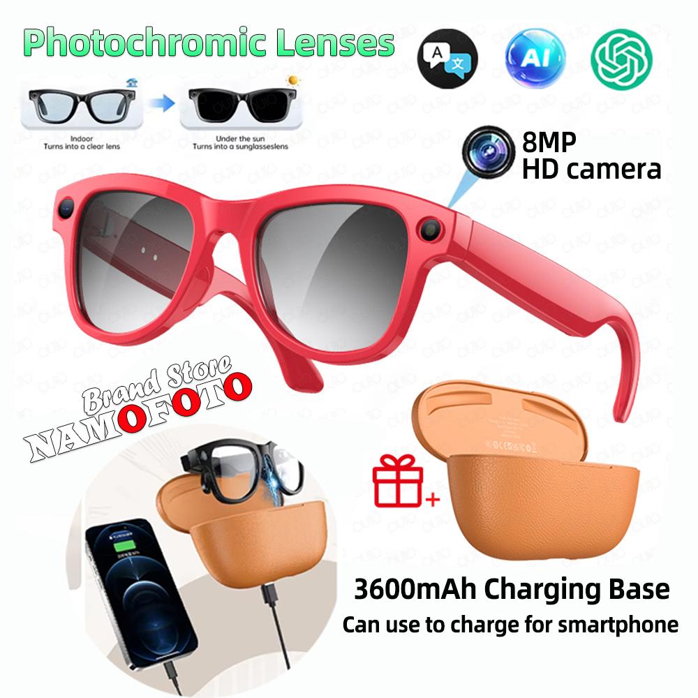 Neue KI-Smart-Brille mit farbwechselnden Gläsern für Fotografie, Videoaufnahme, 3600mAh Ladecase, 4K-Hochauflösungslinse, Musikwiedergabe übersetzen