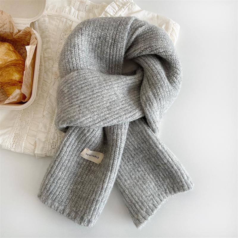 

Корейский однотонный вязаный шерстяной шарф Ouni – белый, нежный, короткий, унисекс, теплый для осени/зимы