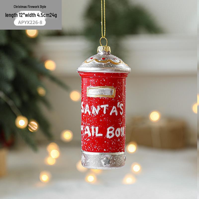 Red & White Painted Wooden House Christmas Ornaments: Car, Gift Cane, Donut, & Cloth Pendants