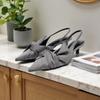 Fashion Elegant Gray Kitten Heel Slingback Strap Pumps Women Sexy Pointed Toe Satin Knot Heeled Sandals Fashion Office Designer Shoes