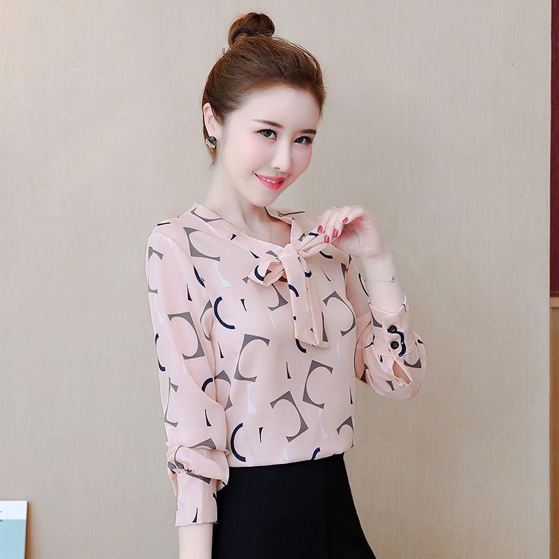 

Шифоновая рубашка, женская рубашка с длинными рукавами, весенне-осенняя женская маленькая рубашка, галстук-бабочка, элегантная темпераментная внутренняя рубашка S