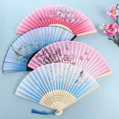 Silk Hand Held Chinese Style Japanese Bamboo Folding Folding Fan Photo Prop Tool Dance Hand Held Silk Fan Hand Held Flower Fan