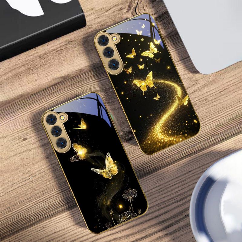 Winding golden light For Samsung Galaxy S20 FE S21 S22 S23 Plus S24 Ultra 25Ultra S21+ S9+ S22Plus Golden glass phone case