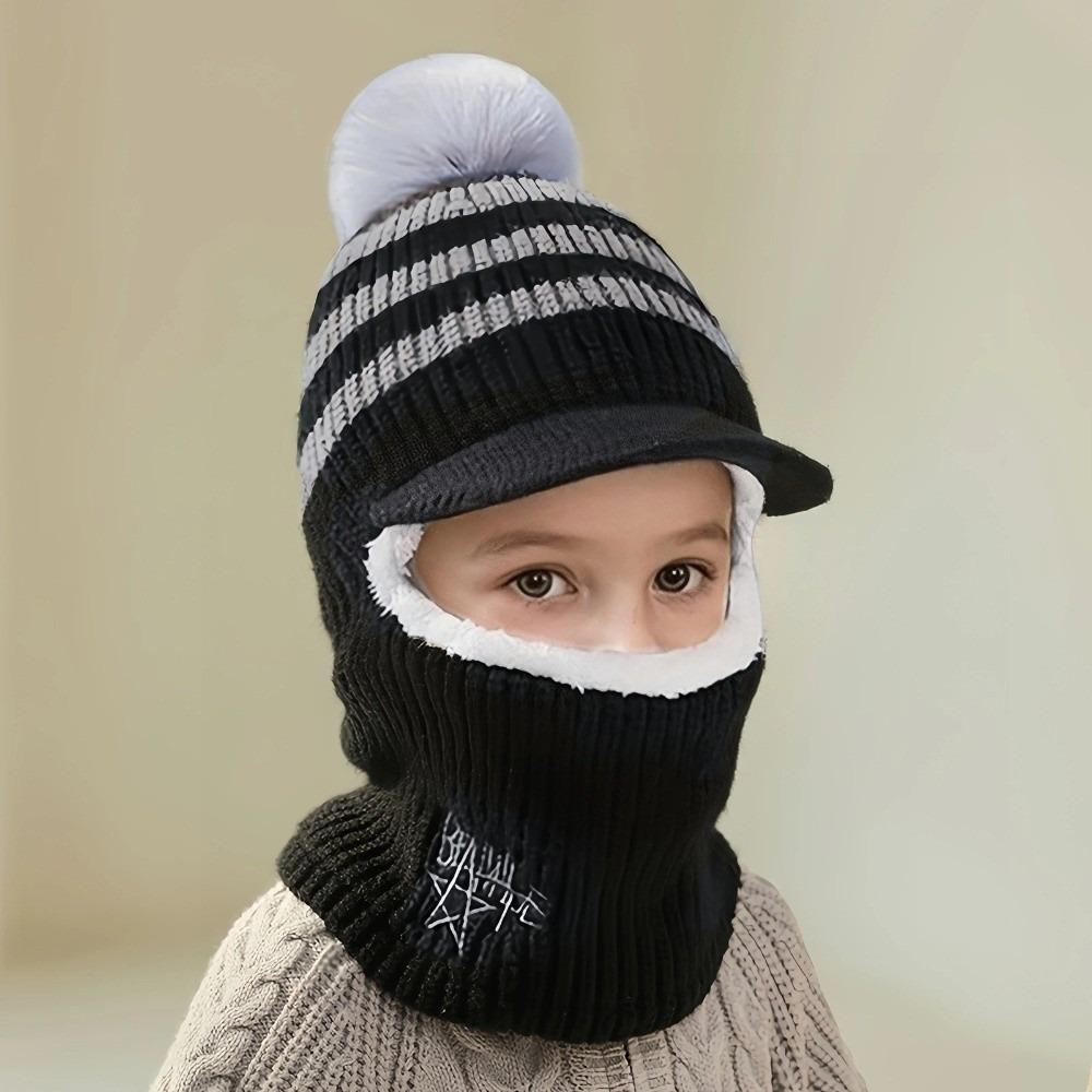 Plush Kids Ear Protection Balaclava Thermal Warm Neck Warmer Hat 2 In 1 Thick Knit Beanie  Outdoor