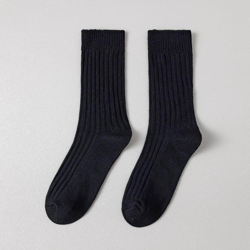 Sock Men's Autumn-Winter Double-Stitch Thick Thread Mid-Calf Socks Solid Color Retro Versatile Long-Sleeved Socks Cotton Sport Men's Socks