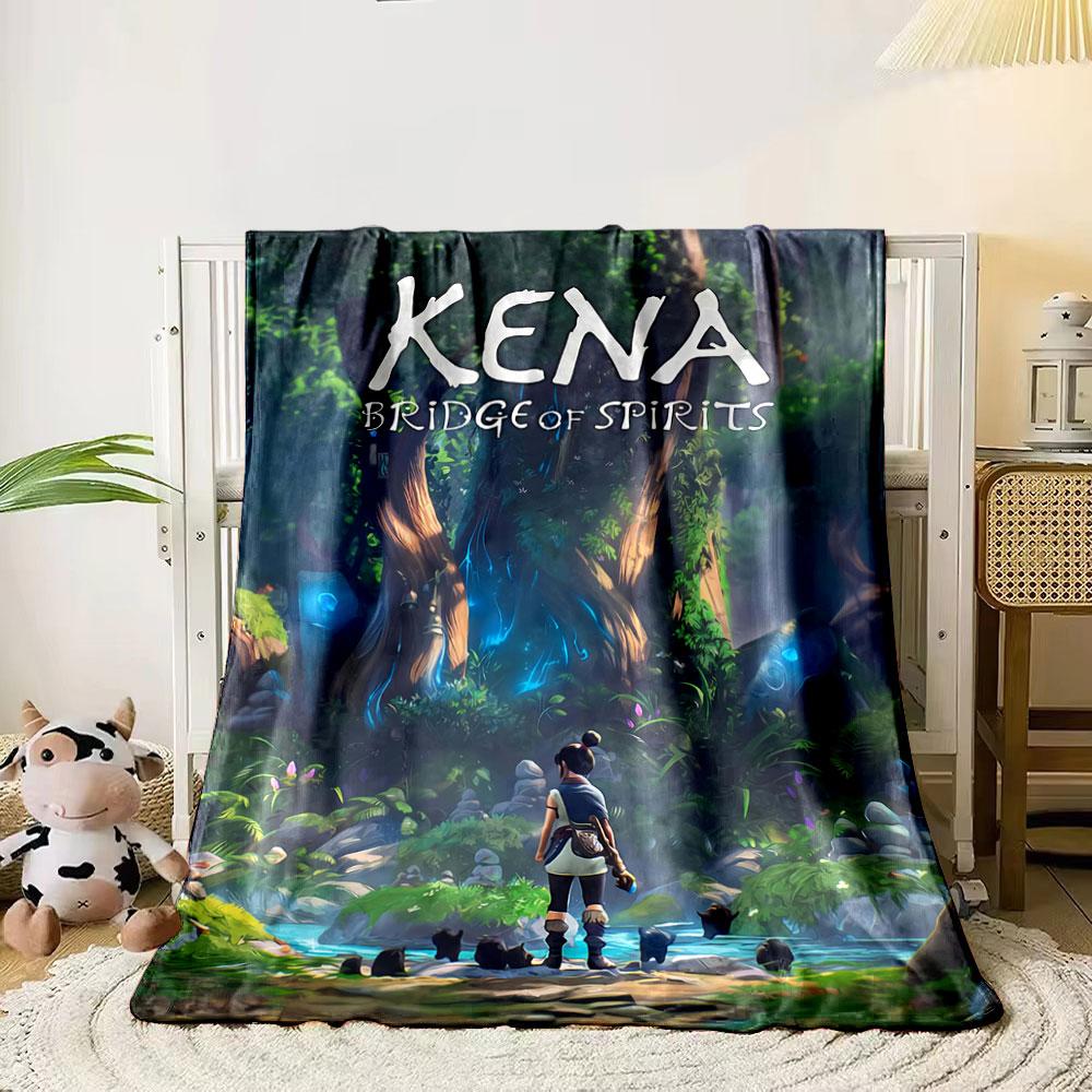 A glowing magical forest with a figure and small creatures near a stream. for all seasons blanket lunch break throw gift 80cm x 120cm