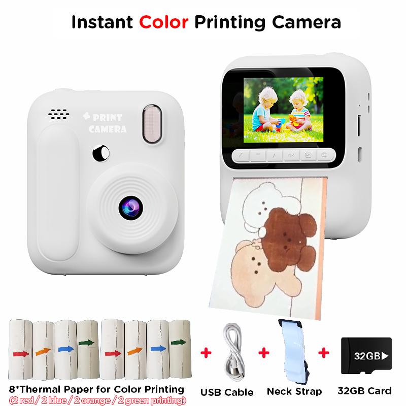 Kids Instant Color Printing Camera 1080P Colorful Po Thermal Print Toys Camera Video Games Music Children Boys Girls Gifts