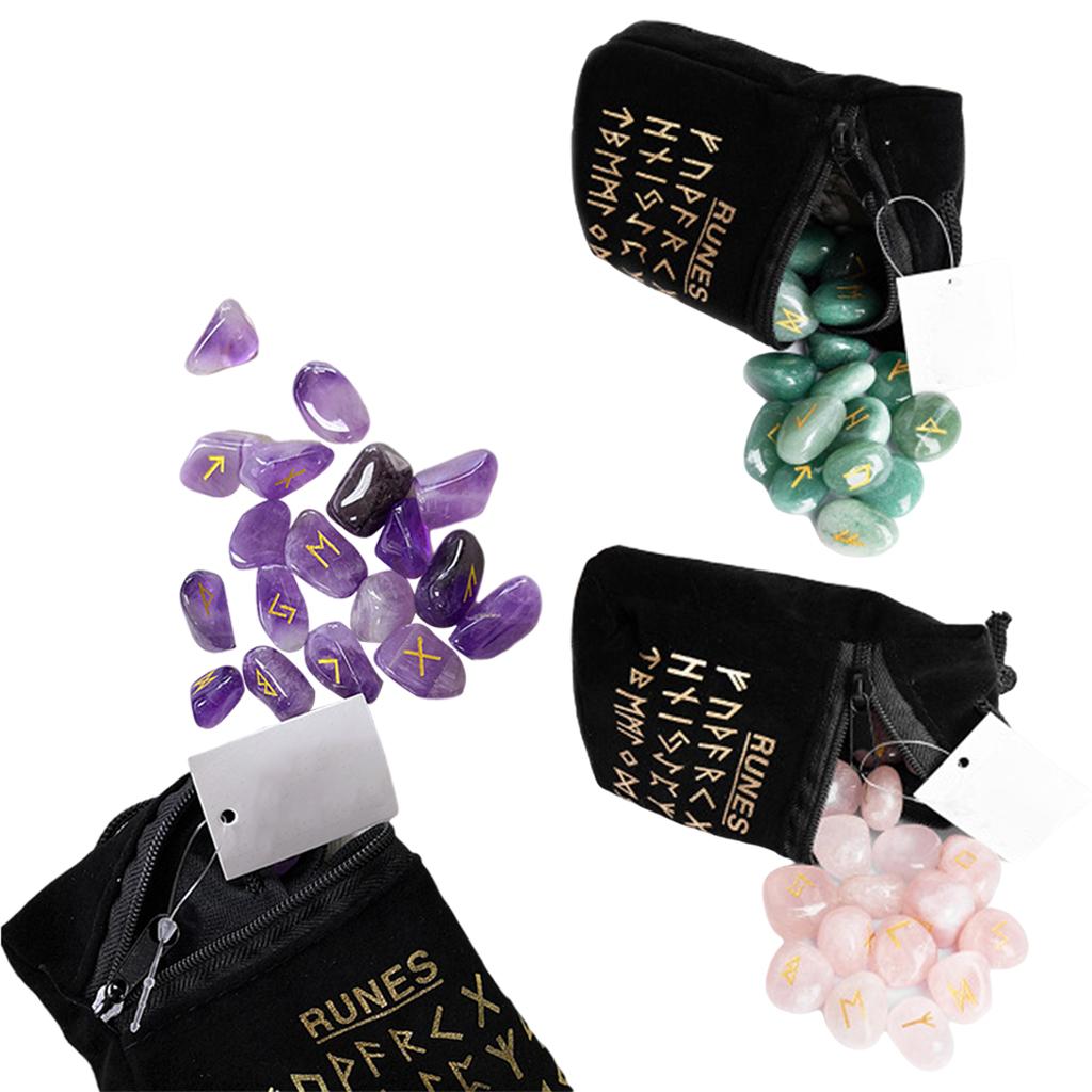 25Pcs Natural Rune Stones Divination Fortune-telling Rune Stone Freedom Pendant Decor