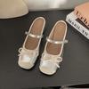 2025 summer new fairy style bow ballet shoes women's wear silk and satin surface one word with bag head single shoes
