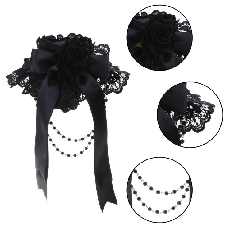 Halloween Hair Ornaments Vintage Lace Top Hat Ribbon Bowknot Gothic Headdress