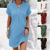 Letnia sukienka damska z dekoltem w kształcie litery V, zapinana na guziki, z krótkimi rękawami, luźna, jednokolorowa bluza, na co dzień, na co dzień, randkowa mini sukienka