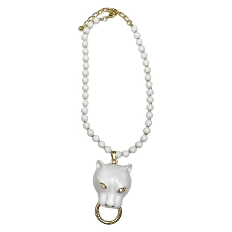 Жемчужное Ожерелье Эмалированная Голова Леопарда Подвеска Цепочка на Ключицы Женские Роскошные Высококачественные Украшения для Вечеринок и Мероприятий белый