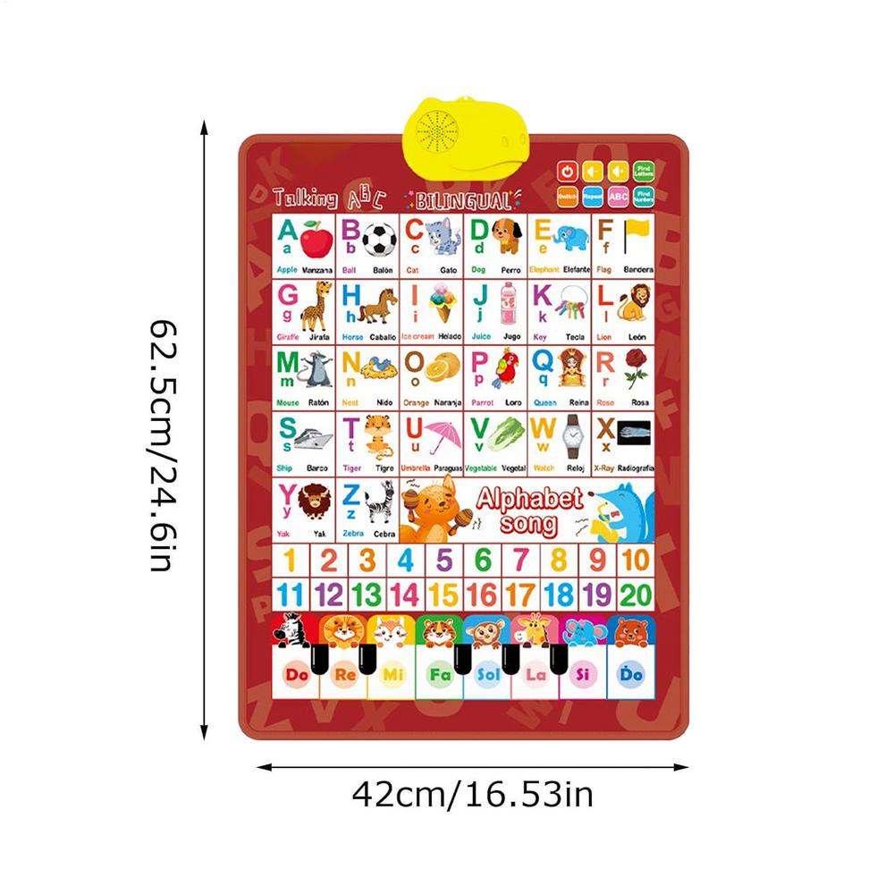 Alphabet Wall Chart Talking Bilingual Interactive Toy Music Spanish And English Preschool Wall Posters for Ages 3-8 Language