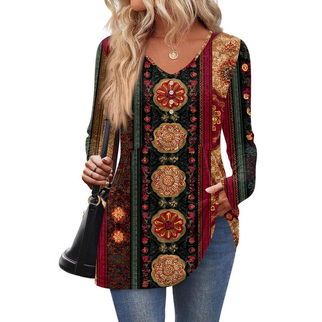 Camicia da donna casual a maniche lunghe a tinta unita da donna con scollo a V