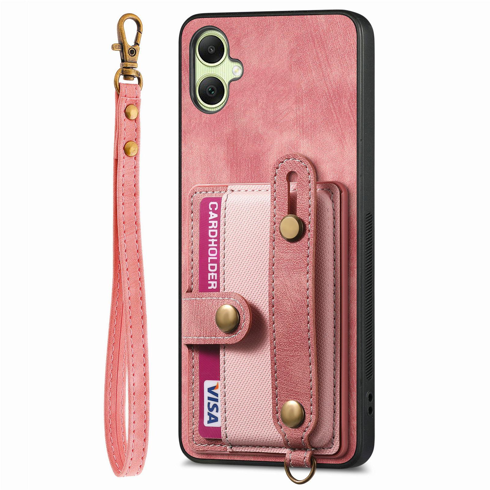 

For Samsung Galaxy A06 4G Case Wristband Kickstand PU Leather Retro Back Cover Card Holder C