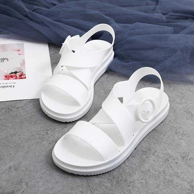 Fashion 2025 summer flat sandals female gladiator open-toed soft jelly sandals women's sponge cake non-slip beach shoes