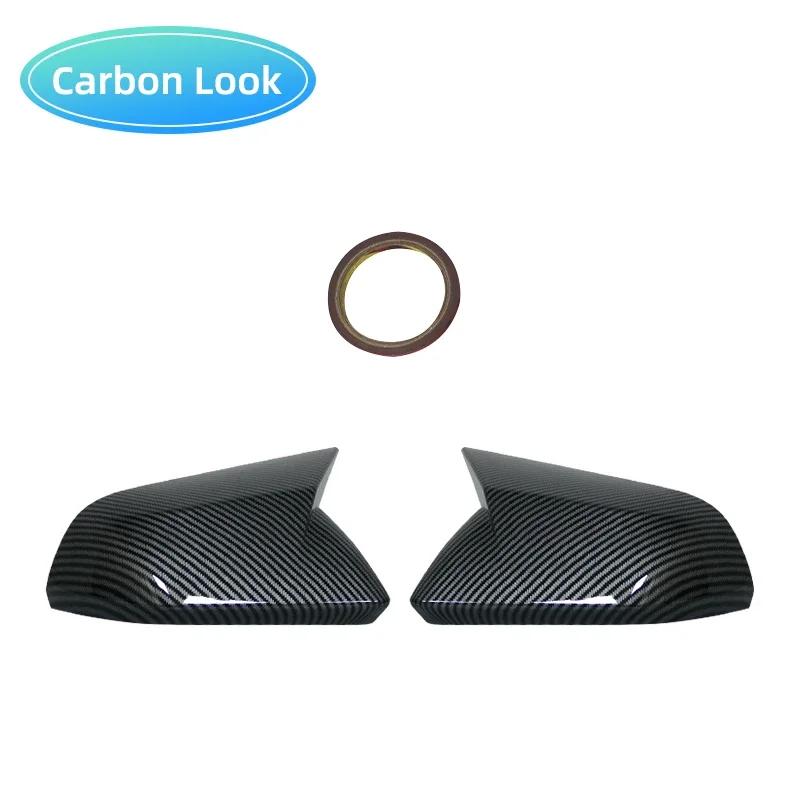 1pair Glossy Black Carbon Fiber Color Horn Style Rearview Side Mirror Cover Caps For Ford Mustang 2015 2016 2017 2018 2019 2020