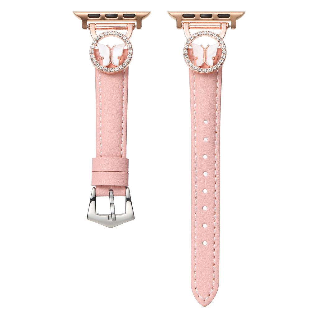 Leather Strap for Apple Watch Series 10 9 8 7 SE 6 5 4 3 2 1 42mm 41mm 40mm 38mm Rhinestone Butterfly Band