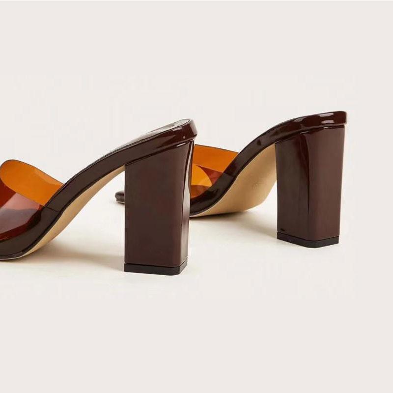 Fashion 2025Onlymaker Women Square Toe PVC Slip on Clear High Heels Transparent Summer Concise Casual Party Dress Sandal