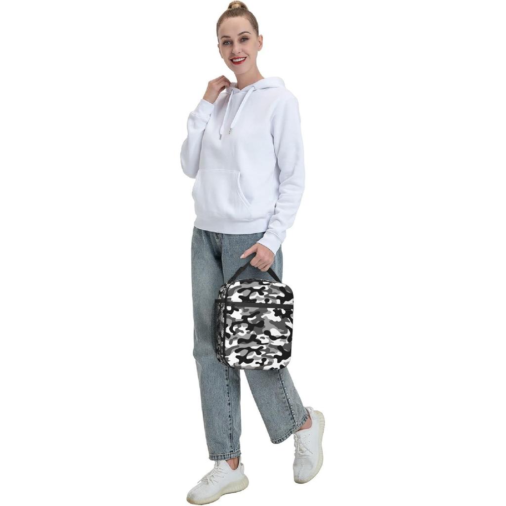 Black Camo Lunch Bags For Men Women Boys Girls Reble Tote Lunch Bags For Office Work School Picnic Camping Thermal Ulation And Cold Preservation