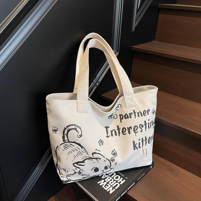 Casual Large-capacity Canvas Tote Bag Women's New Fashion Going Out Portable Shopping Bag Commuter Shoulder Bag