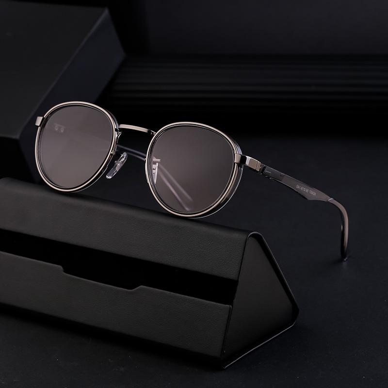 Men's High-End Round Frame Retro Metal Sunglasses - European & American Punk Style, Full-Rim Sun Protection Glasses