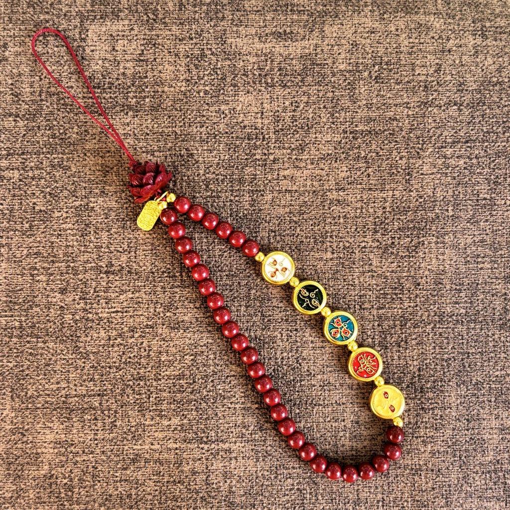 Cinnabar Five Gods Wealth-Attracting Phone Chain: Red Cinnabar Lanyard Pendant for Men and Women